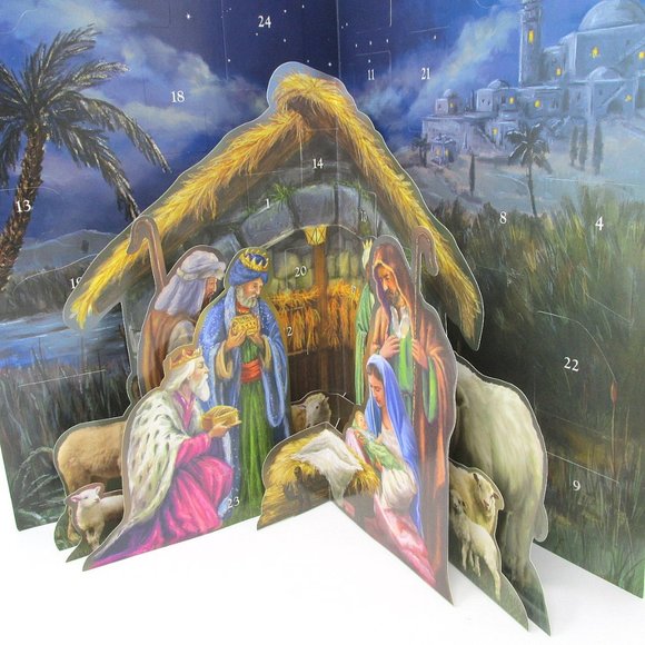Nativity Countdown Calendar 3 Dimensional Christmas Pop Up Advent No Chocolate - Picture 2 of 9